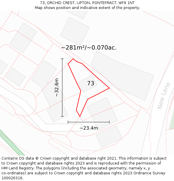 73, ORCHID CREST, UPTON, PONTEFRACT, WF9 1NT: Plot and title map