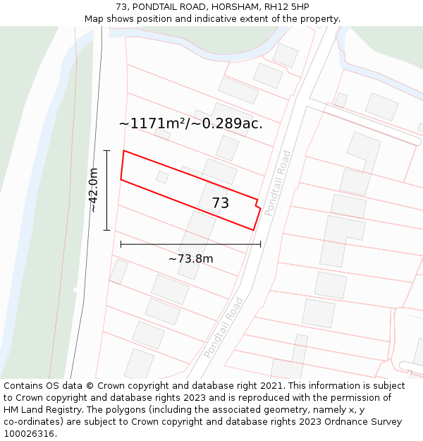 73, PONDTAIL ROAD, HORSHAM, RH12 5HP: Plot and title map