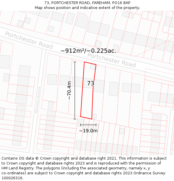 73, PORTCHESTER ROAD, FAREHAM, PO16 8AP: Plot and title map