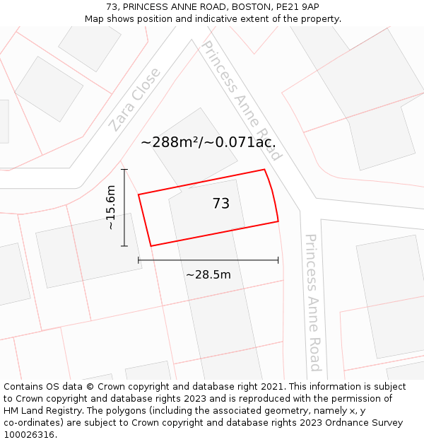 73, PRINCESS ANNE ROAD, BOSTON, PE21 9AP: Plot and title map