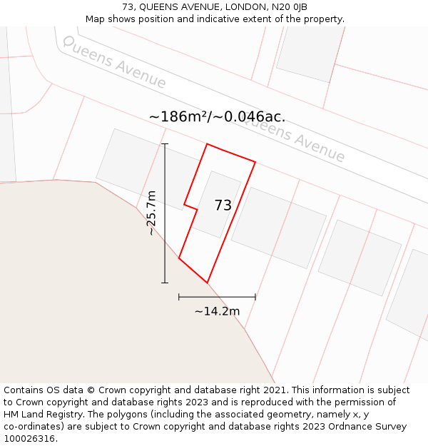 73, QUEENS AVENUE, LONDON, N20 0JB: Plot and title map