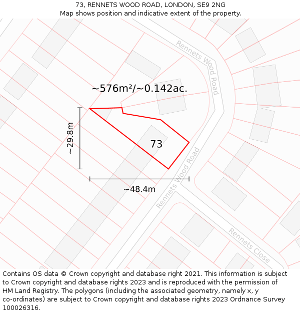 73, RENNETS WOOD ROAD, LONDON, SE9 2NG: Plot and title map