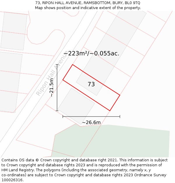 73, RIPON HALL AVENUE, RAMSBOTTOM, BURY, BL0 9TQ: Plot and title map