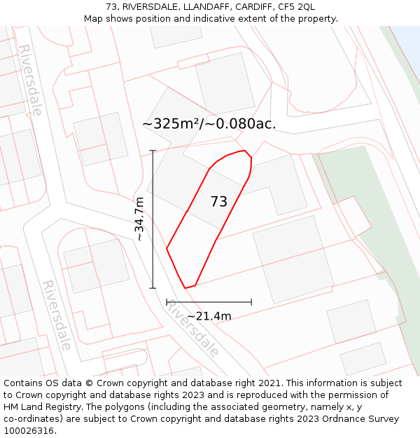 73, RIVERSDALE, LLANDAFF, CARDIFF, CF5 2QL: Plot and title map