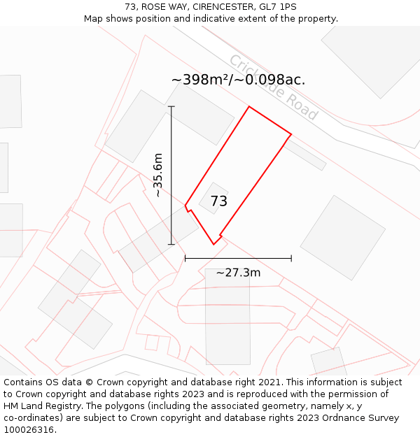 73, ROSE WAY, CIRENCESTER, GL7 1PS: Plot and title map