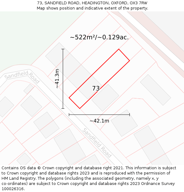 73, SANDFIELD ROAD, HEADINGTON, OXFORD, OX3 7RW: Plot and title map