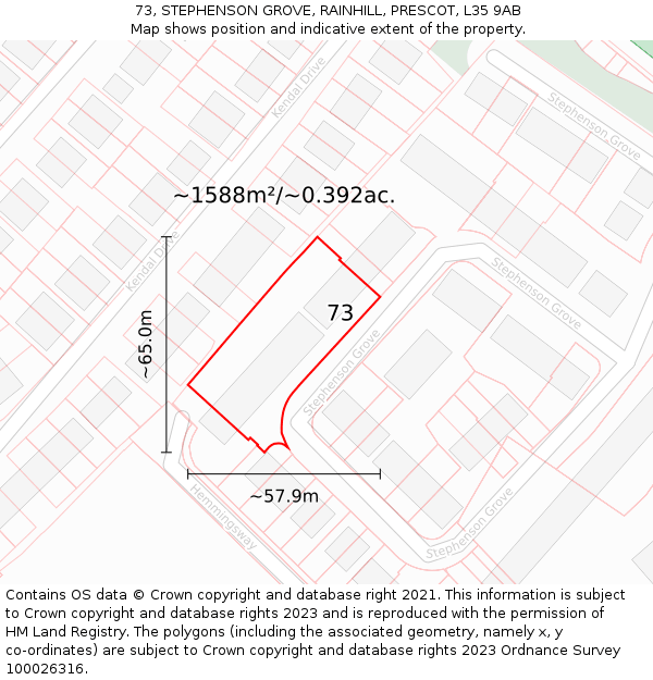 73, STEPHENSON GROVE, RAINHILL, PRESCOT, L35 9AB: Plot and title map