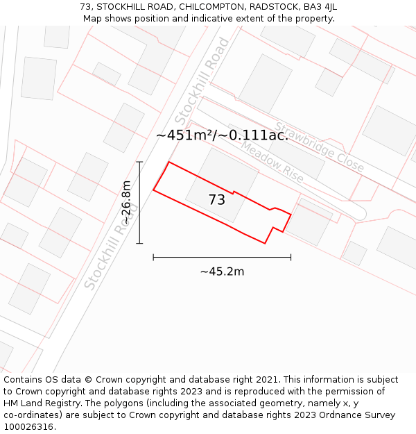 73, STOCKHILL ROAD, CHILCOMPTON, RADSTOCK, BA3 4JL: Plot and title map