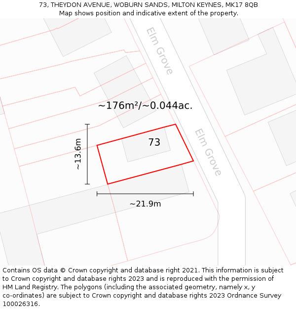 73, THEYDON AVENUE, WOBURN SANDS, MILTON KEYNES, MK17 8QB: Plot and title map