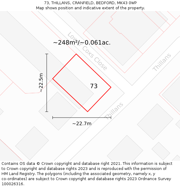 73, THILLANS, CRANFIELD, BEDFORD, MK43 0WP: Plot and title map