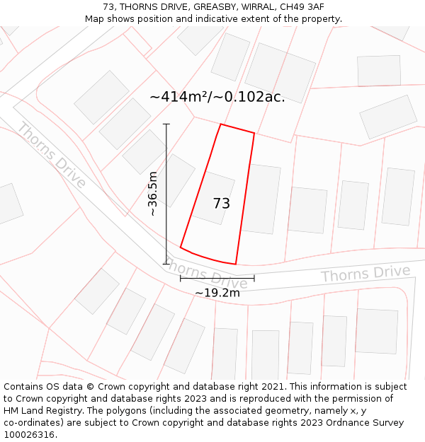 73, THORNS DRIVE, GREASBY, WIRRAL, CH49 3AF: Plot and title map