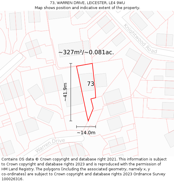 73, WARREN DRIVE, LEICESTER, LE4 9WU: Plot and title map