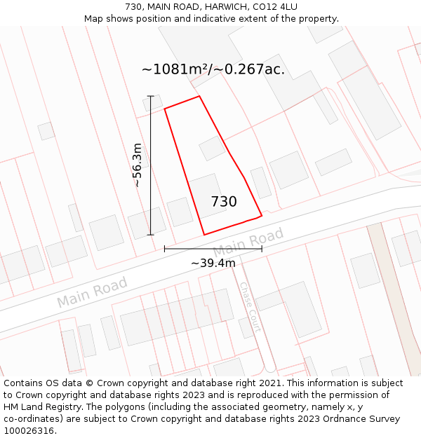 730, MAIN ROAD, HARWICH, CO12 4LU: Plot and title map