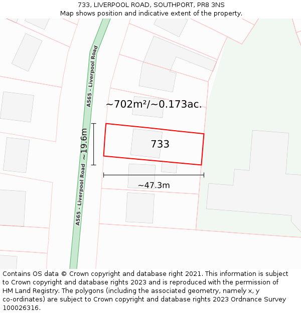 733, LIVERPOOL ROAD, SOUTHPORT, PR8 3NS: Plot and title map