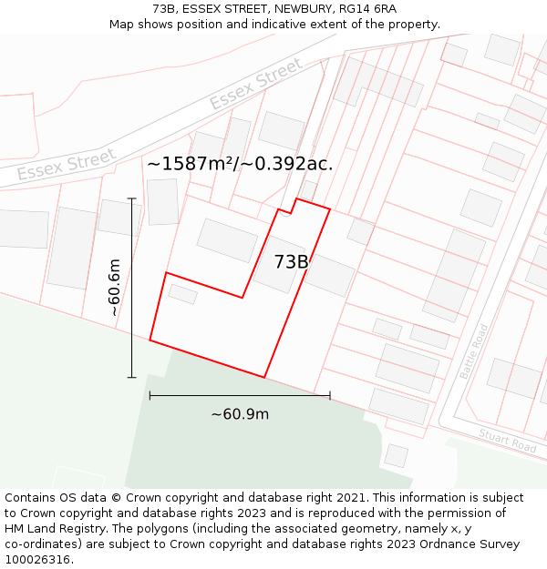 73B, ESSEX STREET, NEWBURY, RG14 6RA: Plot and title map