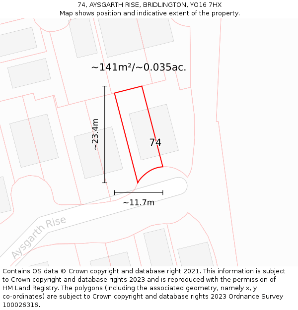 74, AYSGARTH RISE, BRIDLINGTON, YO16 7HX: Plot and title map