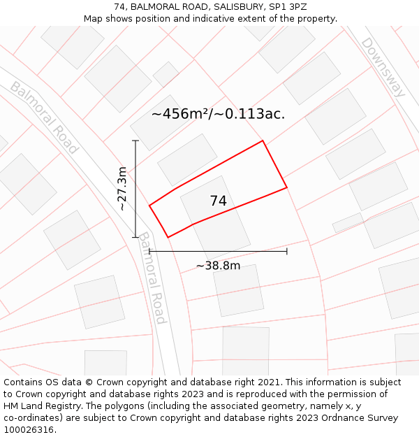 74, BALMORAL ROAD, SALISBURY, SP1 3PZ: Plot and title map