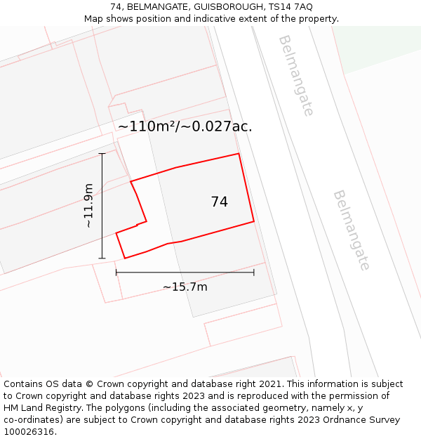 74, BELMANGATE, GUISBOROUGH, TS14 7AQ: Plot and title map