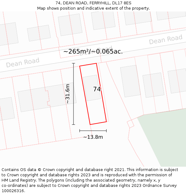 74, DEAN ROAD, FERRYHILL, DL17 8ES: Plot and title map