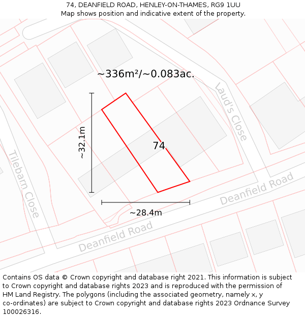 74, DEANFIELD ROAD, HENLEY-ON-THAMES, RG9 1UU: Plot and title map