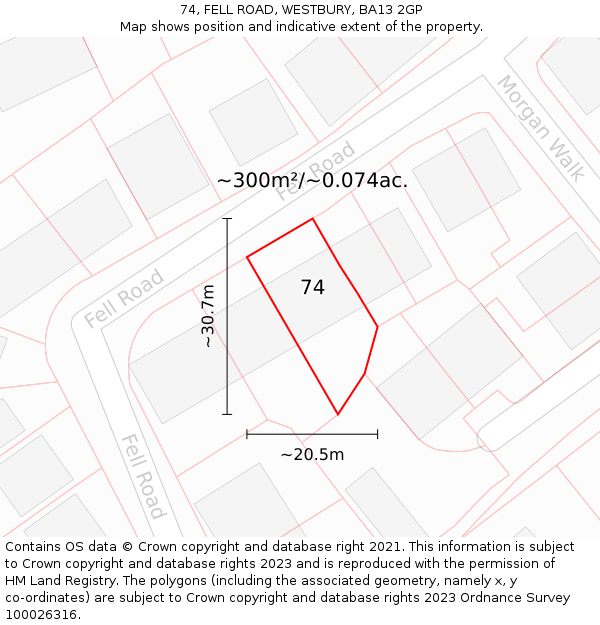 74, FELL ROAD, WESTBURY, BA13 2GP: Plot and title map