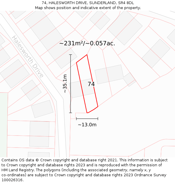 74, HALESWORTH DRIVE, SUNDERLAND, SR4 8DL: Plot and title map