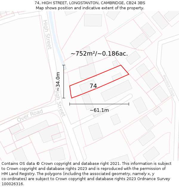 74, HIGH STREET, LONGSTANTON, CAMBRIDGE, CB24 3BS: Plot and title map