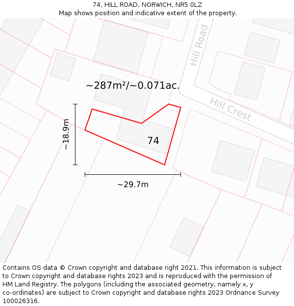 74, HILL ROAD, NORWICH, NR5 0LZ: Plot and title map