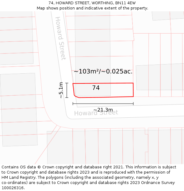 74, HOWARD STREET, WORTHING, BN11 4EW: Plot and title map