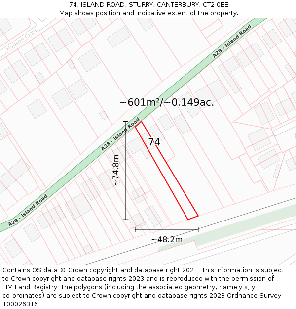 74, ISLAND ROAD, STURRY, CANTERBURY, CT2 0EE: Plot and title map