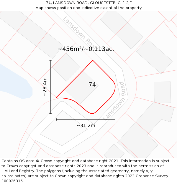 74, LANSDOWN ROAD, GLOUCESTER, GL1 3JE: Plot and title map