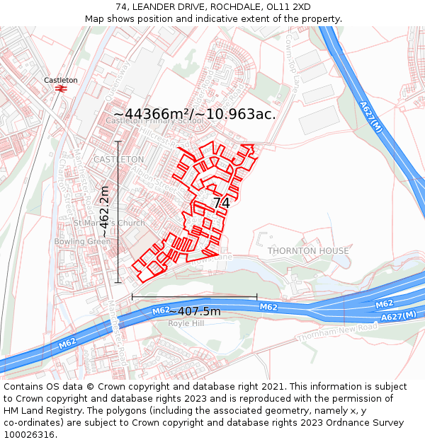 74, LEANDER DRIVE, ROCHDALE, OL11 2XD: Plot and title map