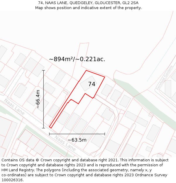 74, NAAS LANE, QUEDGELEY, GLOUCESTER, GL2 2SA: Plot and title map