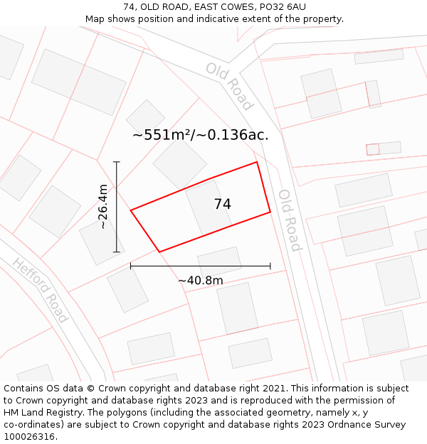 74, OLD ROAD, EAST COWES, PO32 6AU: Plot and title map