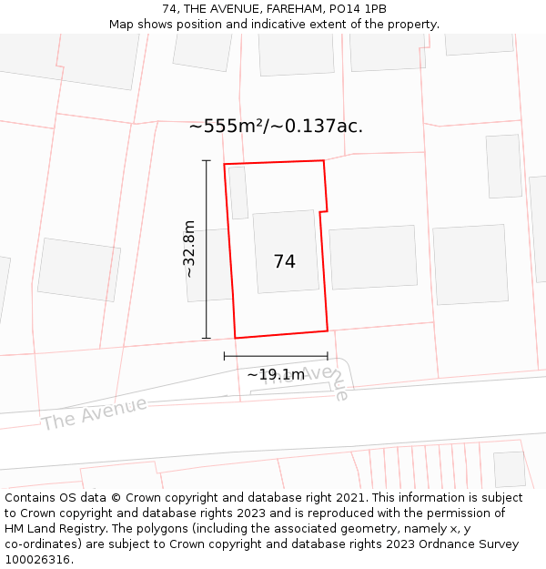 74, THE AVENUE, FAREHAM, PO14 1PB: Plot and title map