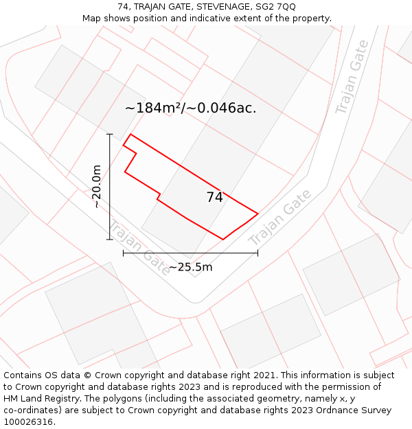 74, TRAJAN GATE, STEVENAGE, SG2 7QQ: Plot and title map