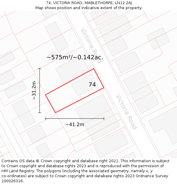 74, VICTORIA ROAD, MABLETHORPE, LN12 2AJ: Plot and title map