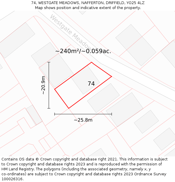 74, WESTGATE MEADOWS, NAFFERTON, DRIFFIELD, YO25 4LZ: Plot and title map