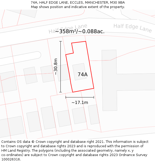 74A, HALF EDGE LANE, ECCLES, MANCHESTER, M30 9BA: Plot and title map