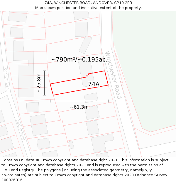 74A, WINCHESTER ROAD, ANDOVER, SP10 2ER: Plot and title map