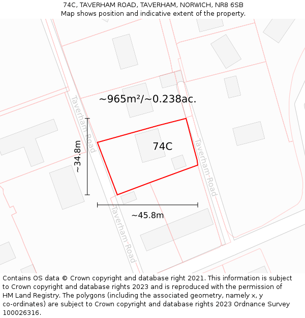 74C, TAVERHAM ROAD, TAVERHAM, NORWICH, NR8 6SB: Plot and title map