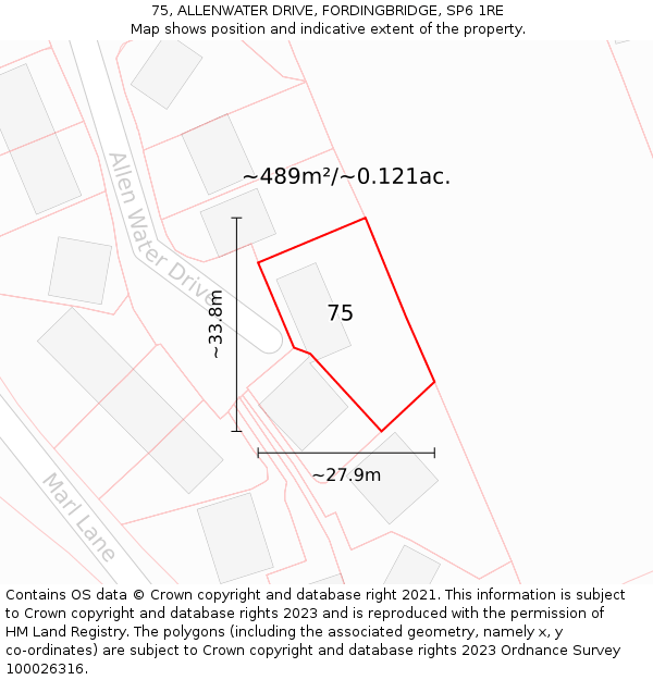 75, ALLENWATER DRIVE, FORDINGBRIDGE, SP6 1RE: Plot and title map