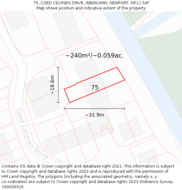 75, COED CELYNEN DRIVE, ABERCARN, NEWPORT, NP11 5AT: Plot and title map