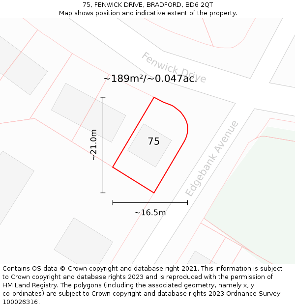 75, FENWICK DRIVE, BRADFORD, BD6 2QT: Plot and title map