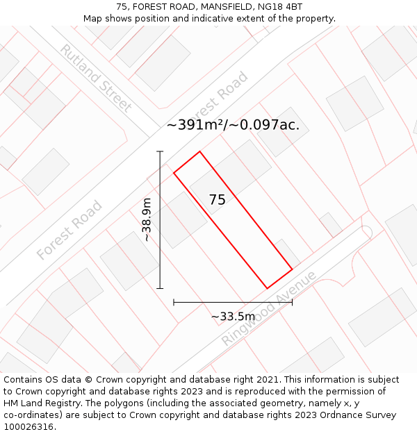 75, FOREST ROAD, MANSFIELD, NG18 4BT: Plot and title map