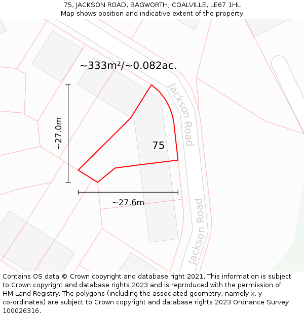 75, JACKSON ROAD, BAGWORTH, COALVILLE, LE67 1HL: Plot and title map