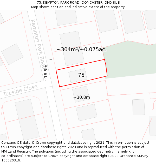 75, KEMPTON PARK ROAD, DONCASTER, DN5 8UB: Plot and title map