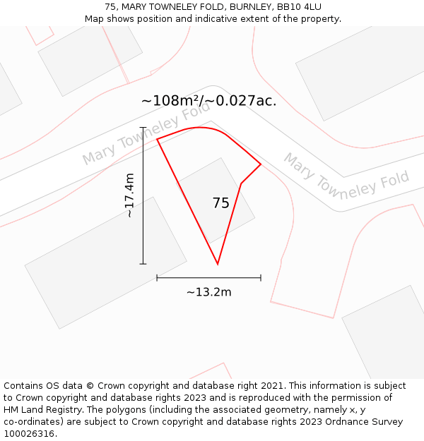 75, MARY TOWNELEY FOLD, BURNLEY, BB10 4LU: Plot and title map