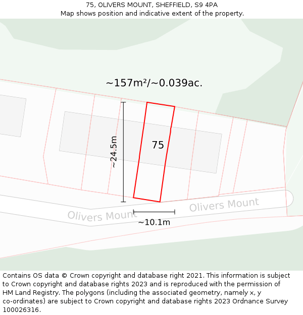 75, OLIVERS MOUNT, SHEFFIELD, S9 4PA: Plot and title map