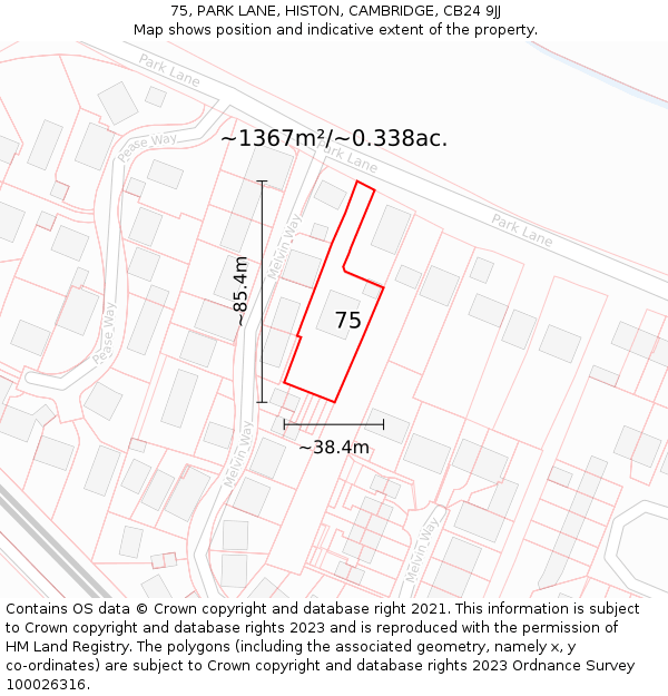 75, PARK LANE, HISTON, CAMBRIDGE, CB24 9JJ: Plot and title map